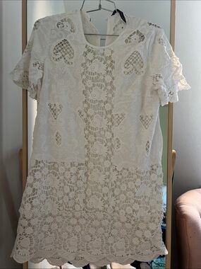 white lace cold shoulder dress Christen Asymmetrical One-Shoulder White Lace Dress main image 1